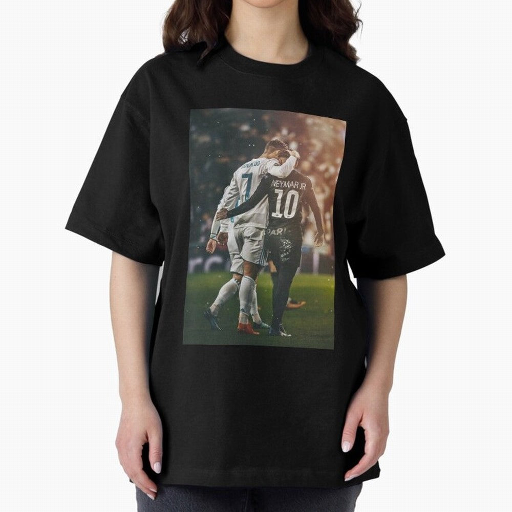 Neymar and Ronaldo Oversized T-Shirt Bring Stadium Energy to Global Football Passion for FIFA World Cup 2026, Connected to Messi and Cristiano Ronaldo, Brazil, Football Festival Excitement, Trophy Ambitions, Country Rivalries and Star Player Buzz;