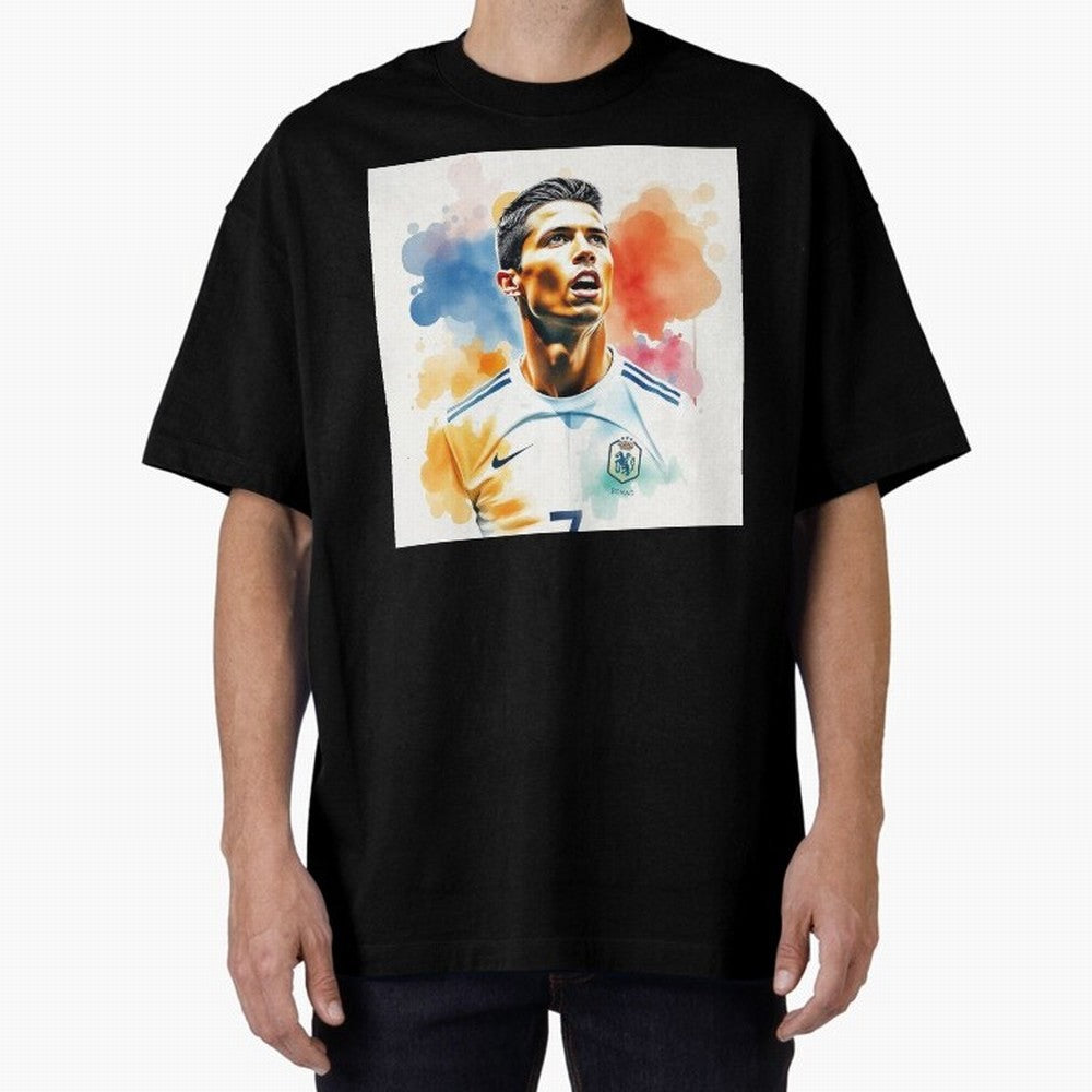 Cristiano Ronaldo Watercolor Panting Oversized T-Shirt Relive Global Football Passion for FIFA World Cup 2026 Group Stage, Made for Neymar, Haaland and Cristiano Ronaldo, England and Germany, Game Day Rituals, Football Legends, Country Pride and