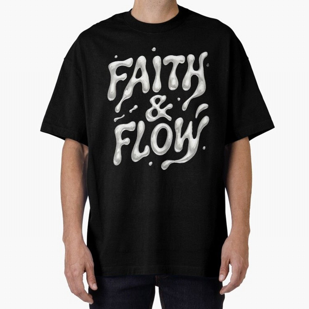FAITH & FLOW - Liquid Chrome Typography - Urban Christian Oversized T-Shirt Remember Match Day Hype around FIFA World Cup 2026 Group Stage, Mbappe and Neymar, Netherlands, Stadium Memories, Football Loyalty, International Chants and Championship