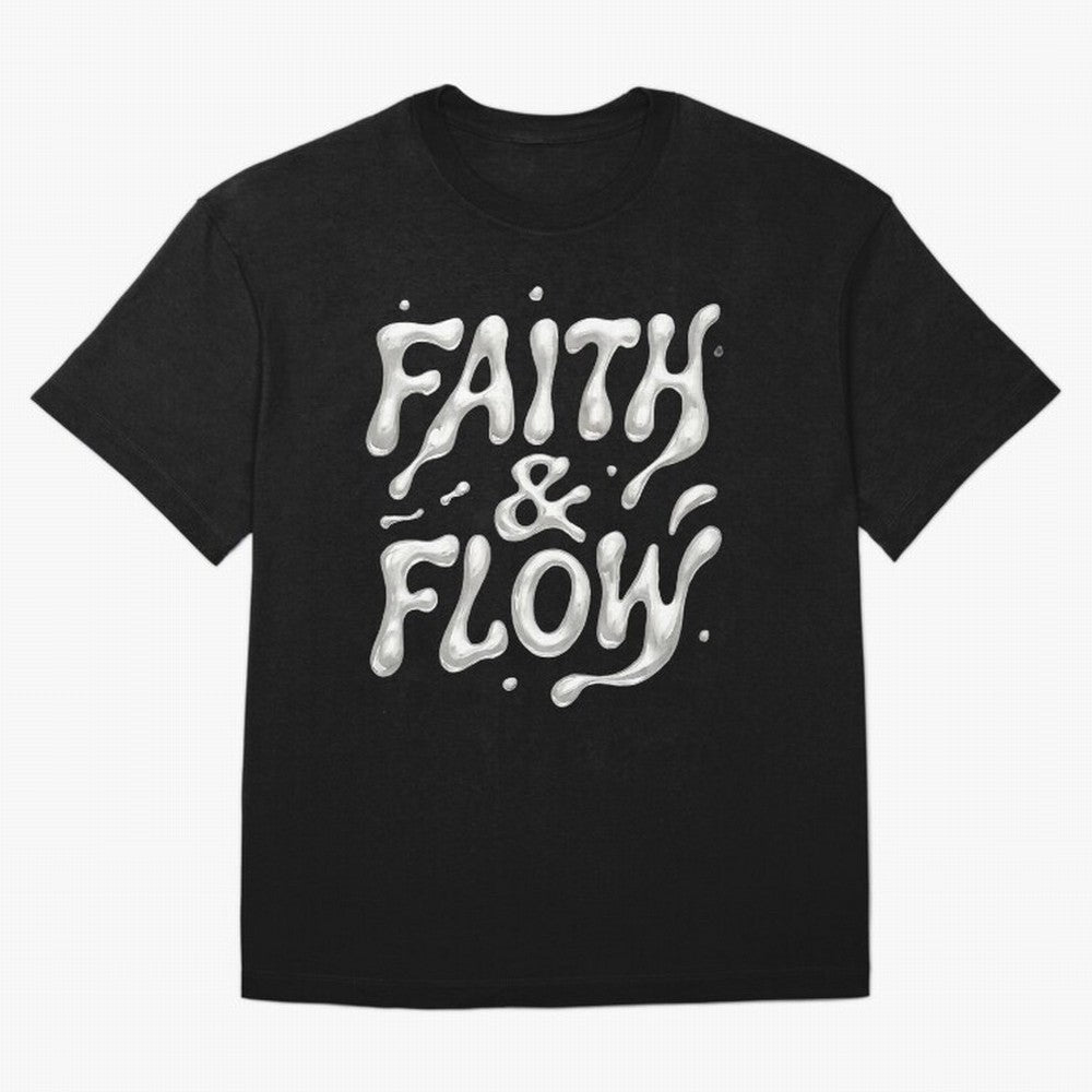 FAITH & FLOW - Liquid Chrome Typography - Urban Christian Oversized T-Shirt Remember Match Day Hype around FIFA World Cup 2026 Group Stage, Mbappe and Neymar, Netherlands, Stadium Memories, Football Loyalty, International Chants and Championship