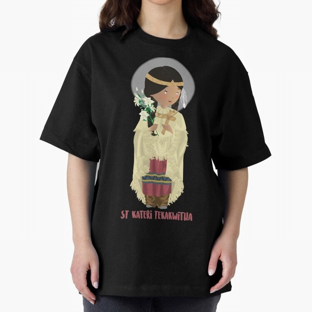 Saint Kateri Tekakwitha Oversized T-Shirt Support FIFA World Cup 2026 USA Canada Mexico for Fans of Messi, Neymar and Mbappe and France and Portugal, Bringing Sports Nostalgia, International Competition, Famous Players and Unforgettable Victories;