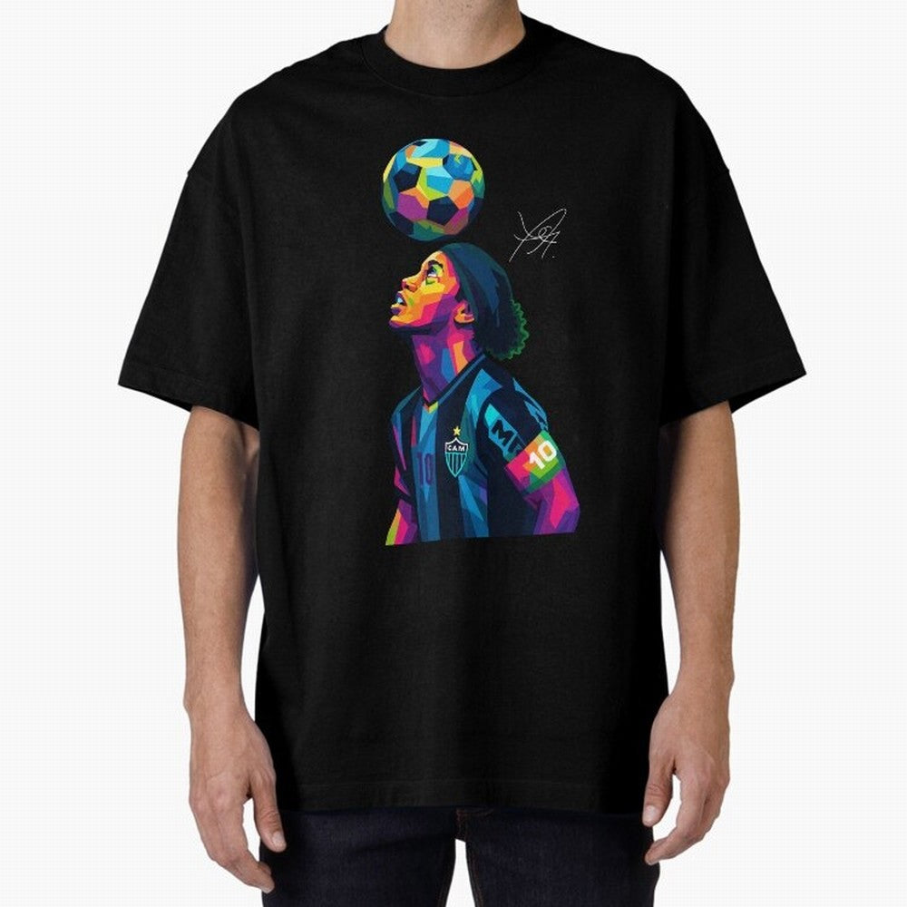 Ronaldinho Wpap Art Oversized T-Shirt Fuel FIFA World Cup 2026 USA Canada Mexico Spirit, Celebrating Spain, Messi and Cristiano Ronaldo, Retro Football Energy, Iconic Rivalries, Trophy Chase Drama and Stadium Atmosphere; Great for Supporters Who