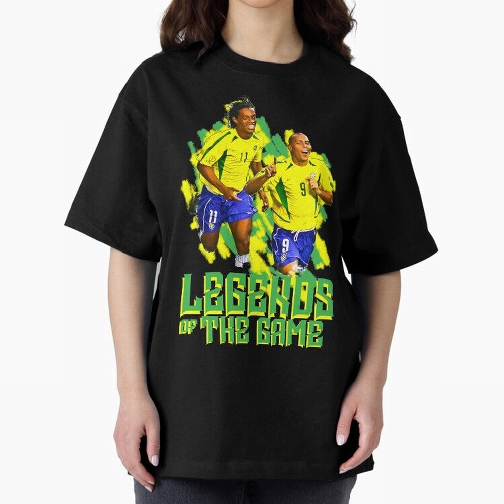 Ronaldinho and ronaldo brazil football print art Oversized T-Shirt Discover Global Football Passion for FIFA World Cup 2026 Group Stage, Celebrating Messi, Neymar and Mbappe, Portugal, Football Passion, Legendary Performances, Festival Vibes and