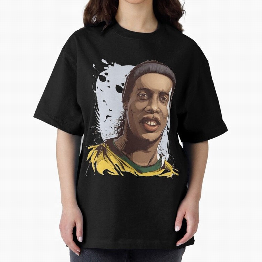 Illustration Ronaldinho Art Oversized T-Shirt Celebrate Fan Favorites in FIFA World Cup 2026 Spirit, Made for Argentina, France and Brazil, Messi, Game Day Rituals, Football Legends, Country Pride and the Road to the Final; Perfect for Fans,