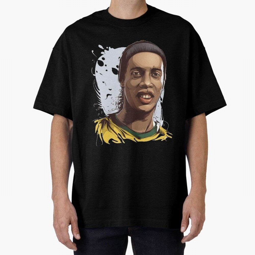 Illustration Ronaldinho Art Oversized T-Shirt Celebrate Fan Favorites in FIFA World Cup 2026 Spirit, Made for Argentina, France and Brazil, Messi, Game Day Rituals, Football Legends, Country Pride and the Road to the Final; Perfect for Fans,