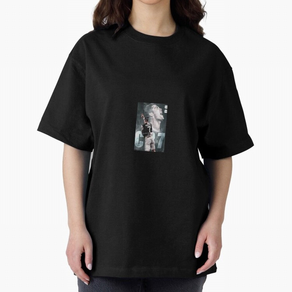 Ronaldo sticker Oversized T-Shirt Build Match Day Hype around FIFA World Cup 2026 USA Canada Mexico, CR7, Spain, Soccer Culture, Superstar Moments, National Team Dreams and Competitive Fire; Ideal for Fans Who Follow Messi, Cristiano Ronaldo, CR7,