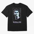 Ronaldo holographic Style Portrait art illustration Oversized T-Shirt Live the Energy of Global Football Passion for FIFA World Cup 2026, Centered on Messi, CR7 and Mbappe, Portugal, Worldwide Fan Energy, Dramatic Goals, Stadium Lights and