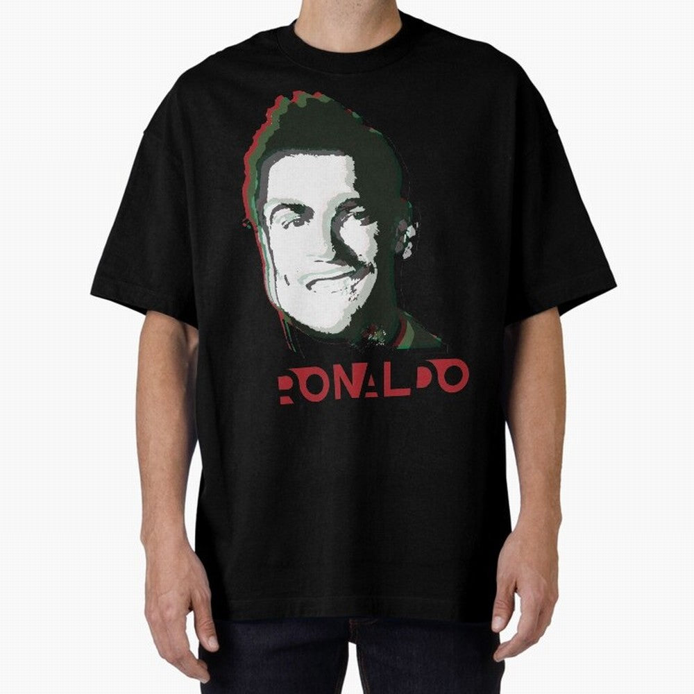 Portugal Football Captain Cristiano Ronaldo 3D Anaglyph Portrait Oversized T-Shirt Enjoy the Biggest Football Party of FIFA World Cup 2026 Group Stage Featuring Messi, Neymar and Mbappe, England, France and Netherlands Energy, Match Day Excitement,