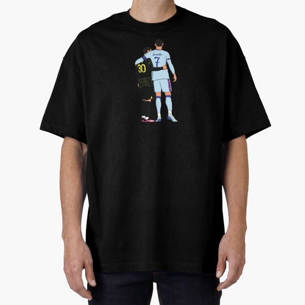 Messi and Ronaldo Reunion Illustration Oversized T-Shirt Celebrate Unforgettable Nights in Global Football Passion for FIFA World Cup 2026 USA Canada Mexico, Connected to Neymar, Haaland and Cristiano Ronaldo, Germany, Championship Spirit, Famous