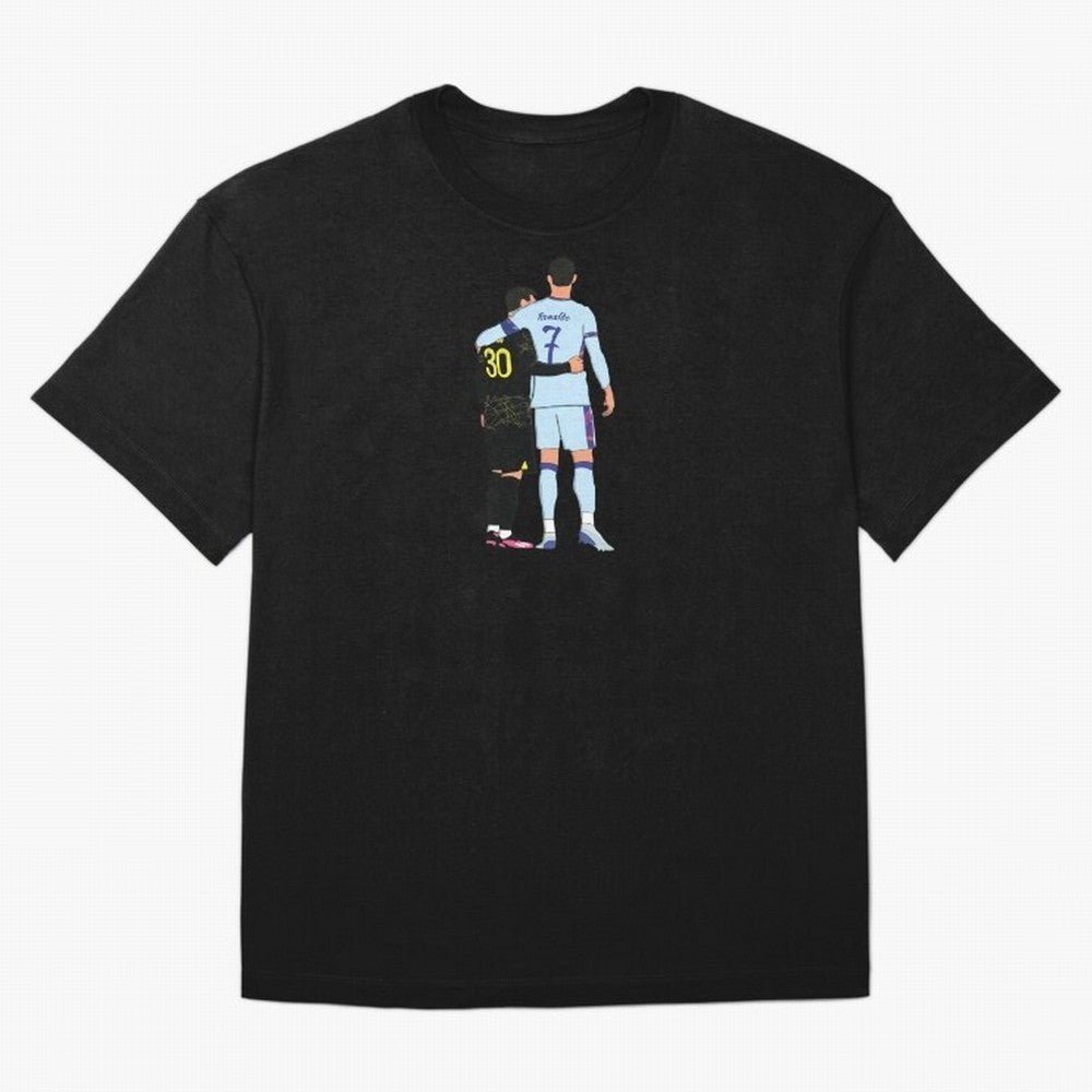 Messi and Ronaldo Reunion Illustration Oversized T-Shirt Celebrate Unforgettable Nights in Global Football Passion for FIFA World Cup 2026 USA Canada Mexico, Connected to Neymar, Haaland and Cristiano Ronaldo, Germany, Championship Spirit, Famous