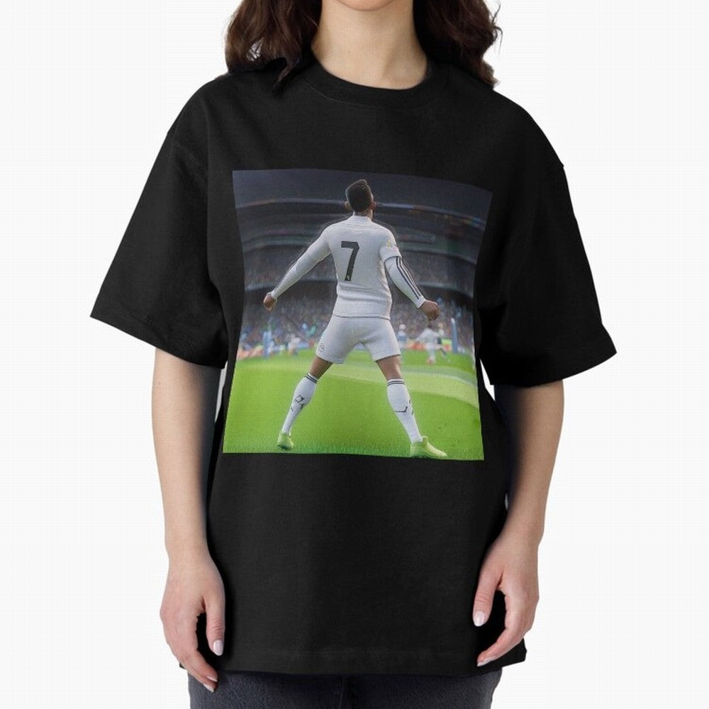 Ronaldo caricature Oversized T-Shirt Show Your Love for FIFA World Cup 2026 Spirit, with Portugal, Spain and Germany, Messi, CR7 and Mbappe, Stadium Chants, National Pride, Trophy Dreams and Unforgettable Football Memories; Ideal for Fans Who