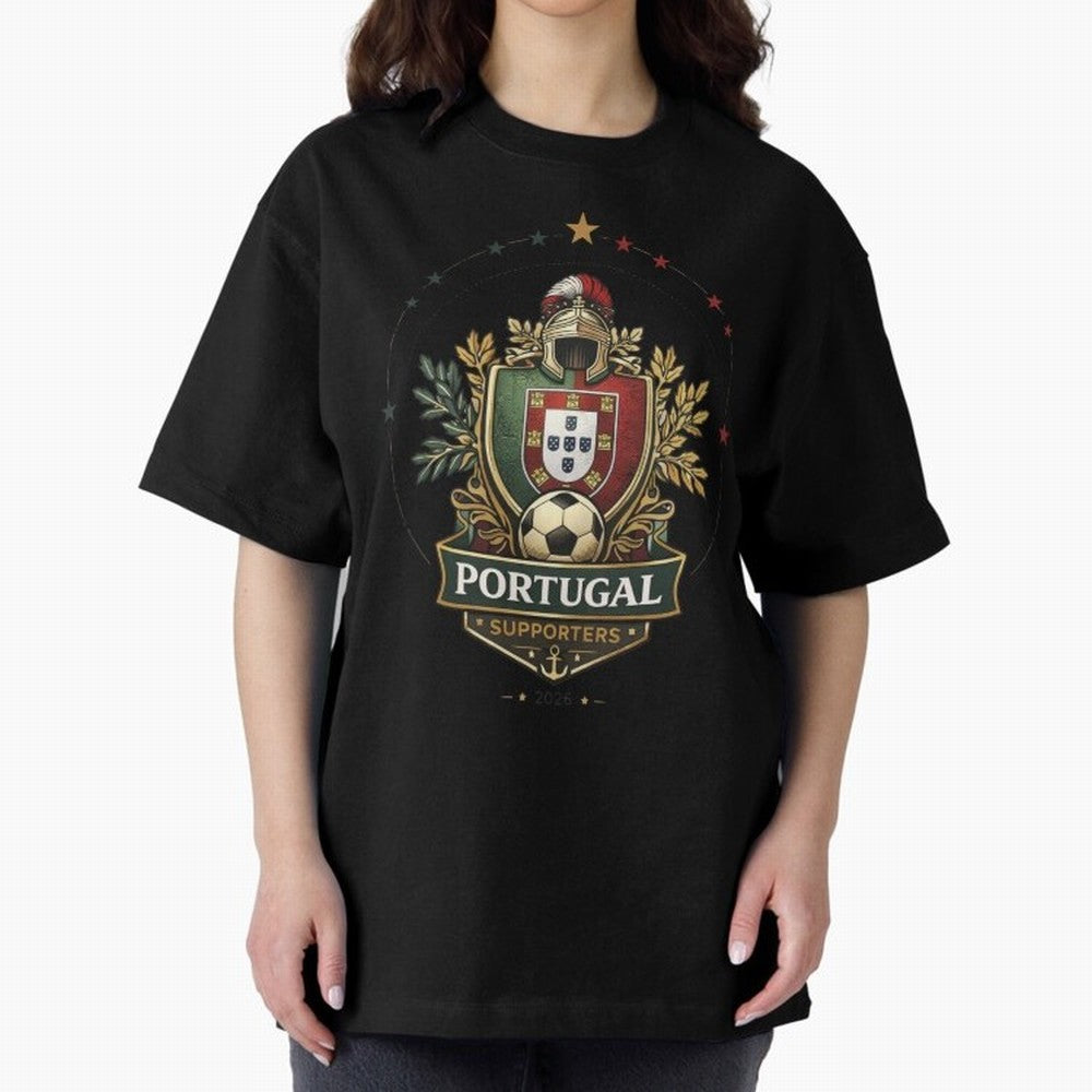 Portugal 2026 Football Crest ¨C Portuguese Soccer Supporters Pride Design Oversized T-Shirt Treasure FIFA World Cup 2026 USA Canada Mexico Spirit, Driven by Portugal, Spain and Germany, Messi and Cristiano Ronaldo, Goal Celebration Energy,