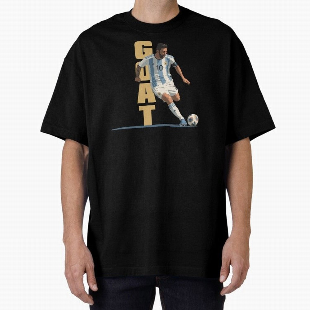 Messi in action GOAT Minimalist Graphic Oversized T-Shirt Bring Bold Fan Energy to FIFA World Cup 2026 Group Stage for Fans of Neymar, Haaland and Cristiano Ronaldo and Portugal, Bringing Game Day Rituals, Football Legends, Country Pride and the