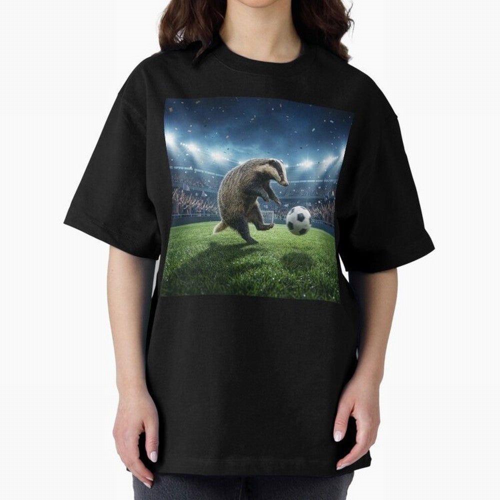 Dynamic Badger Plays Soccer Like Ronaldo Oversized T-Shirt Show Championship Spirit for Match Day Hype around FIFA World Cup 2026 USA Canada Mexico, CR7 and Messi, England and Germany, Football Passion, Legendary Performances, Festival Vibes and