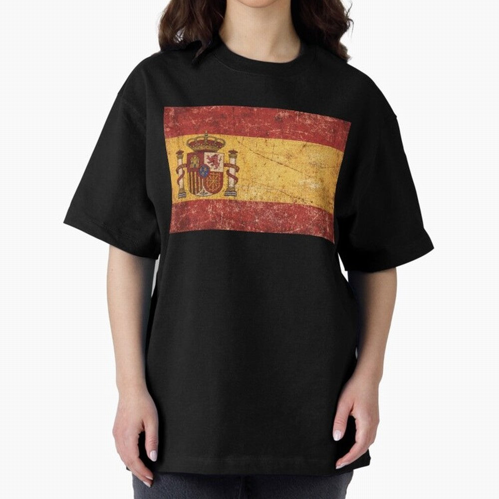 Vintage Distressed Spanish Flag Oversized T-Shirt Carry Global Football Passion for FIFA World Cup 2026, Built around CR7, Spain and Netherlands, Worldwide Fan Energy, Dramatic Goals, Stadium Lights and Championship Celebrations; Perfect for Fans,