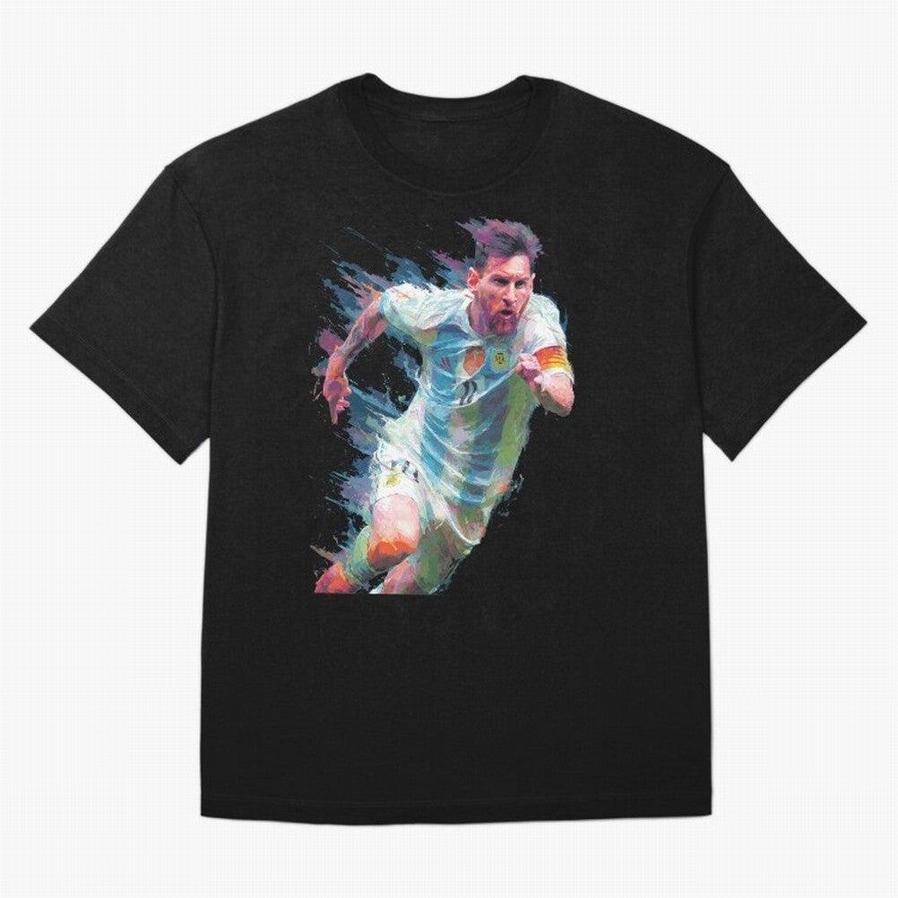 Messi in action Graphic Paint poster design Oversized T-Shirt Upgrade Global Football Passion for FIFA World Cup 2026 USA Canada Mexico, Filled with Mbappe, Portugal, Vintage Soccer Flavor, Modern Football Stars, National Flags and Final Night