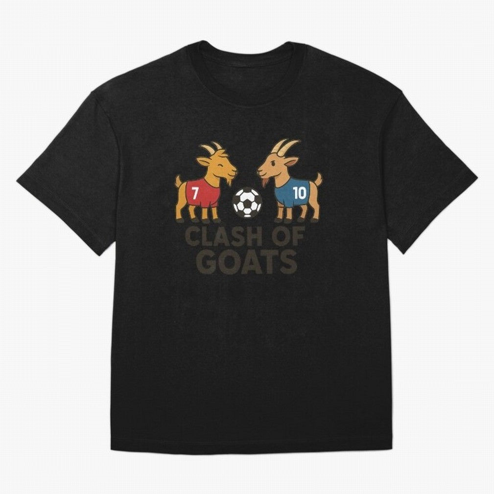 Clash of GOATs ¨C Funny Ronaldo vs Messi Inspired Football T-Shirt Design Oversized T-Shirt Join Supporters Worldwide for the FIFA World Cup 2026 Journey through Cristiano Ronaldo Highlights, Germany Pride, Retro Football Energy, Iconic Rivalries,