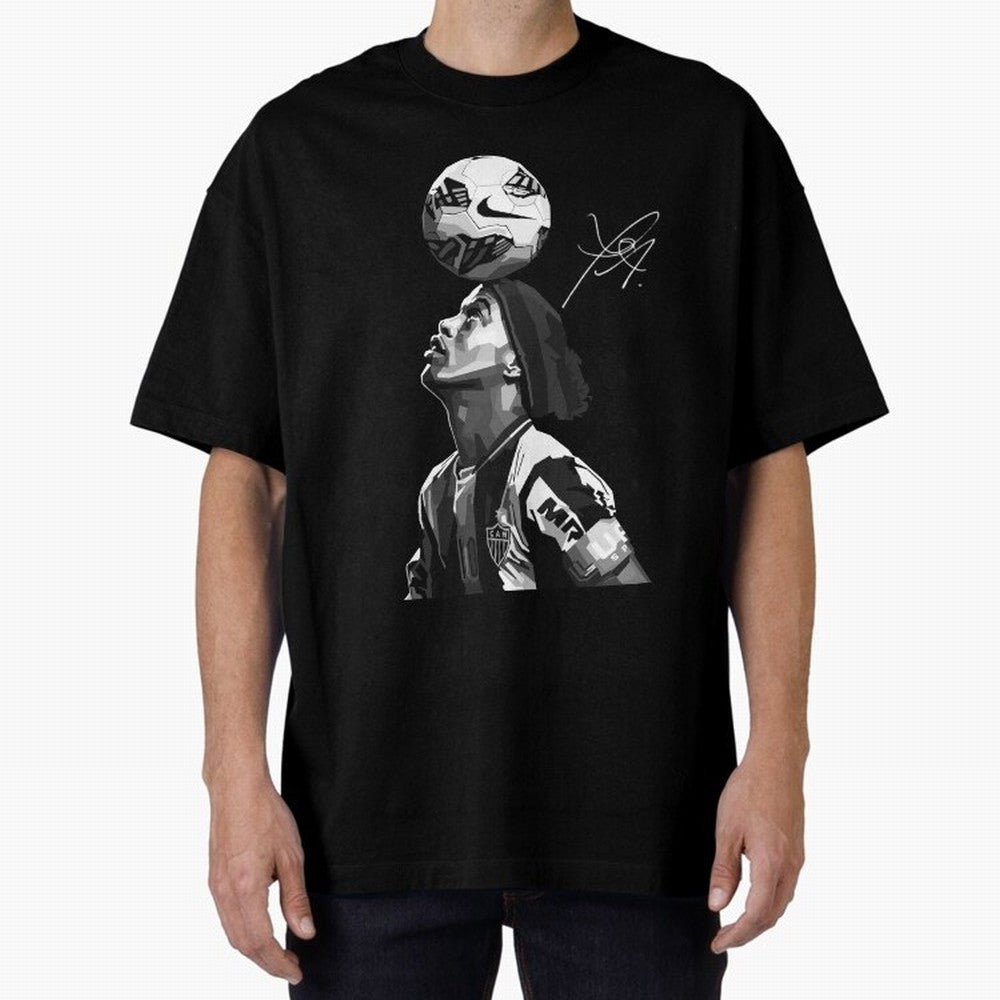 Ronaldinho Black and White Oversized T-Shirt Relive Legendary Nights from FIFA World Cup 2026 Group Stage Connected to Messi and Cristiano Ronaldo, Netherlands Energy, Vintage Soccer Flavor, Modern Football Stars, National Flags and Final Night