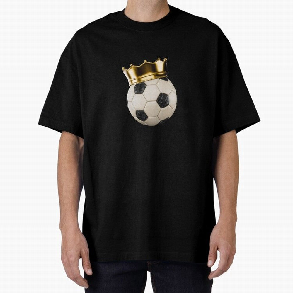 Soccer Ball with Kings Crown, Sticker Illustration Oversized T-Shirt Bring Match Day Fire to the FIFA World Cup 2026 USA Canada Mexico Journey through Cristiano Ronaldo Highlights, Germany Pride, Classic Soccer Heritage, Championship Pressure, Fan