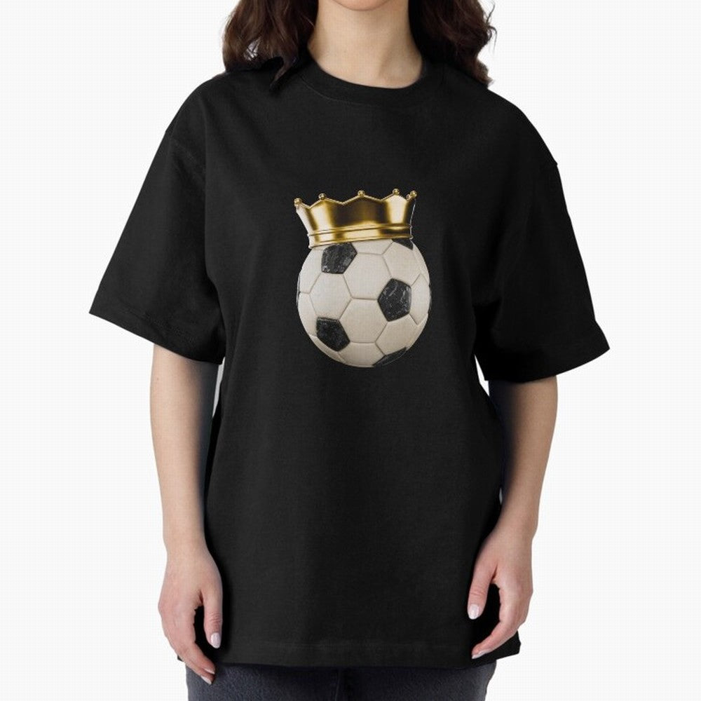 Soccer Ball with Kings Crown, Sticker Illustration Oversized T-Shirt Bring Match Day Fire to the FIFA World Cup 2026 USA Canada Mexico Journey through Cristiano Ronaldo Highlights, Germany Pride, Classic Soccer Heritage, Championship Pressure, Fan