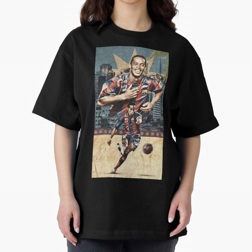 Ronaldinho Design Oversized T-Shirt Honor Football Greatness during Match Day Hype around FIFA World Cup 2026, Haaland, England and Germany, Stadium Memories, Football Loyalty, International Chants and Championship Tradition; Great for Watch