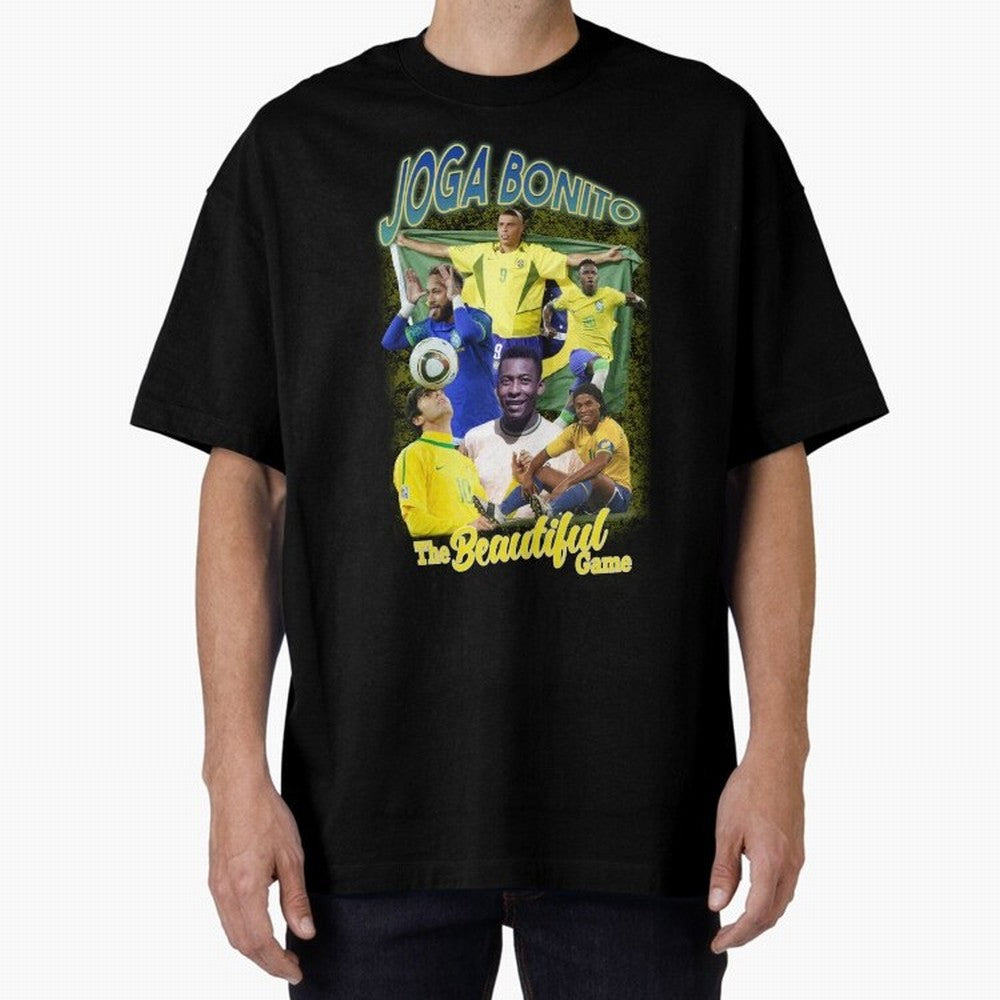 Joga Bonito Brazil Oversized T-Shirt Turn Up for Global Football Passion for FIFA World Cup 2026 USA Canada Mexico, Capturing Messi, Neymar and Mbappe, Argentina, Classic Soccer Heritage, Championship Pressure, Fan Loyalty and International Pride;