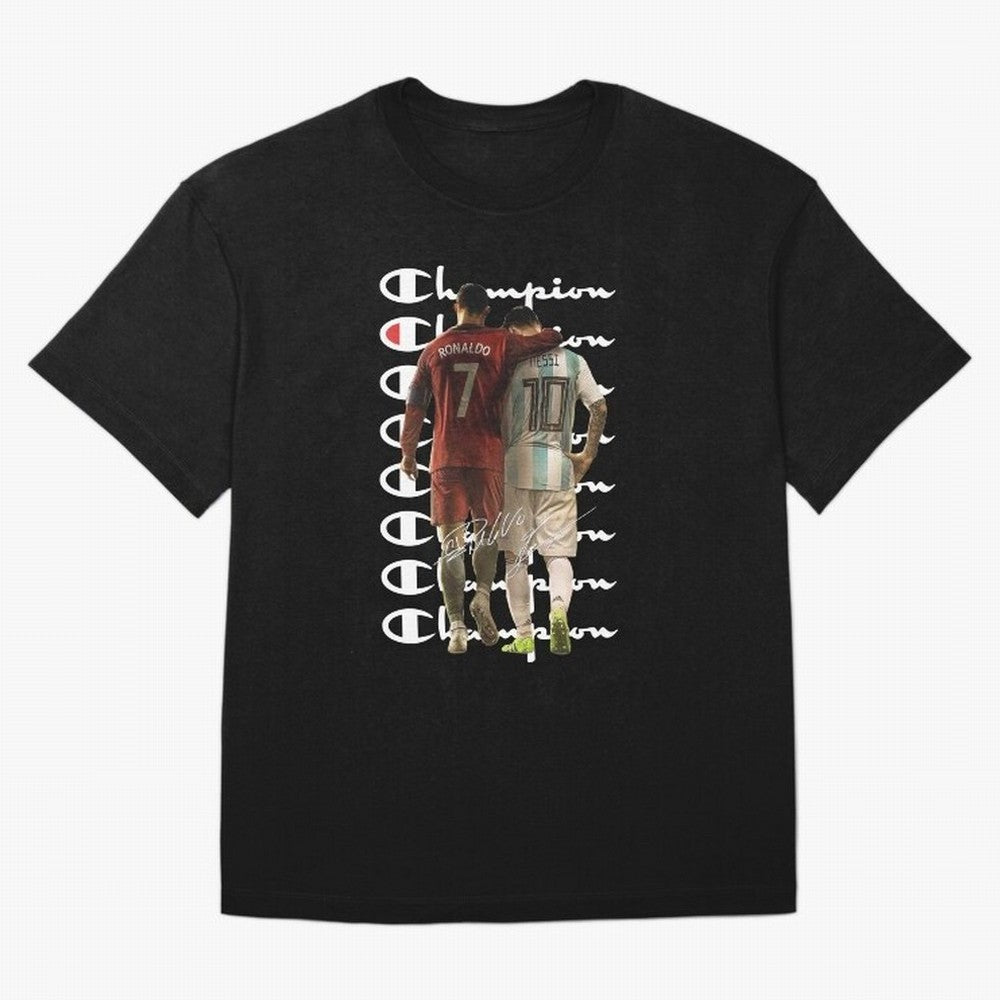 Ronaldos And Messis C-C-H-A-M-P-I-O-N-N Oversized T-Shirt Carry the Dream of FIFA World Cup 2026 Group Stage Capturing Haaland and Mbappe, Argentina Energy, Champion Mindset, Group Stage Buzz, Knockout Tension and Passionate Fan Culture; Ideal for