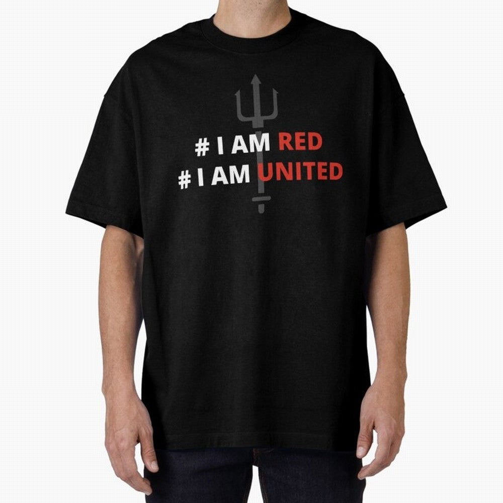 I am red, I am United Oversized T-Shirt Step into FIFA World Cup 2026 Spirit, Built around Argentina, France and Brazil, Messi, CR7 and Mbappe, Match Day Excitement, Supporter Culture, Golden Goals and Global Football Passion; Perfect for Fans,