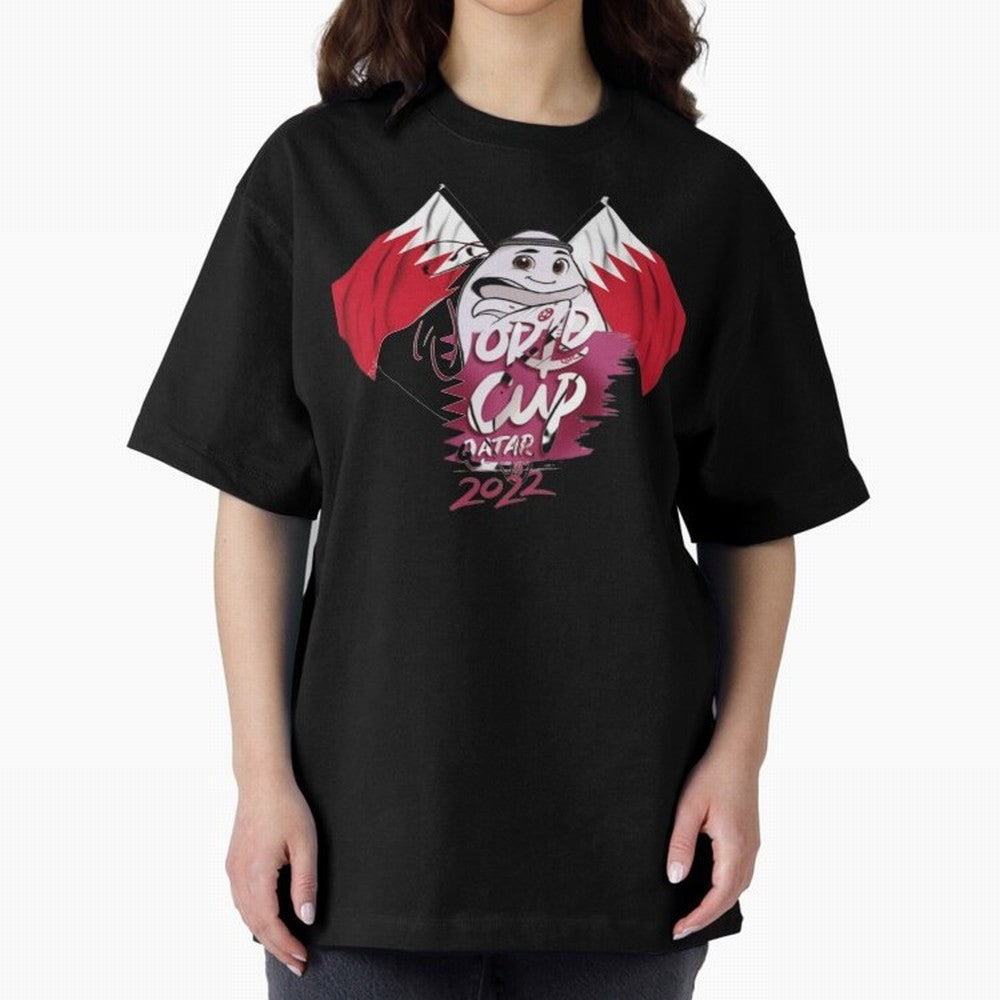 qatar mascot Oversized T-Shirt Follow Every Goal of FIFA World Cup 2026 USA Canada Mexico for Fans of Neymar and England, Bringing Football Passion, Legendary Performances, Festival Vibes and Supporter Community; Created for Match Day Parties,