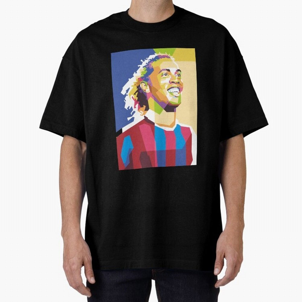 Ronaldinho in Pop Art Portrait Style Oversized T-Shirt Honor the FIFA World Cup 2026 Journey through Cristiano Ronaldo Highlights, Argentina Pride, Sports Nostalgia, International Competition, Famous Players and Unforgettable Victories; Created for