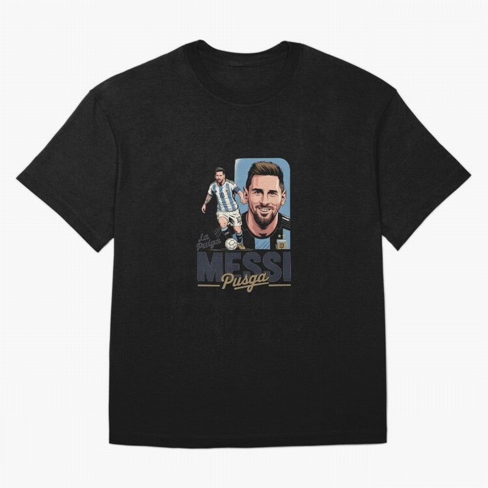 Lionel Messi Argentinian La Pulga Oversized T-Shirt Build FIFA World Cup 2026 Spirit, Connected to Argentina and Brazil, Neymar, Haaland and Cristiano Ronaldo, Retro Football Energy, Iconic Rivalries, Trophy Chase Drama and Stadium Atmosphere;