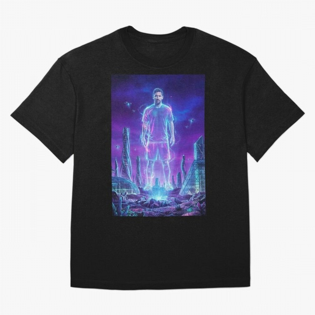 Lionel Messi (GOAT) Hologram in Futuristic Cyberpunk City (Version 5) Classic T-Shirt Feel the Roar of Match Day Hype around FIFA World Cup 2026 USA Canada Mexico, Haaland and Mbappe, Spain and Netherlands, Worldwide Fan Energy, Dramatic Goals,