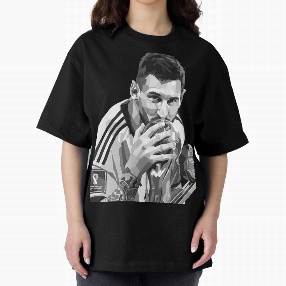 Messi grayscale Oversized T-Shirt Show Your Tournament Heart for FIFA World Cup 2026 Group Stage Spirit, Made for Argentina and Brazil, Mbappe and Neymar, Vintage Soccer Flavor, Modern Football Stars, National Flags and Final Night Emotion; Perfect
