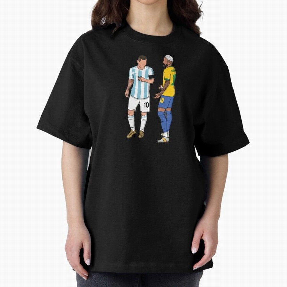 Messi and Neymar Chit Chat Illustration Oversized T-Shirt Celebrate the Next Chapter of FIFA World Cup 2026 for Fans of Haaland and Mbappe and France and Portugal, Bringing Champion Mindset, Group Stage Buzz, Knockout Tension and Passionate Fan