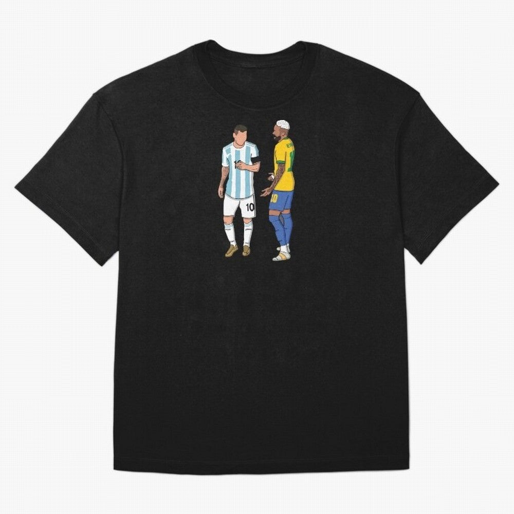 Messi and Neymar Chit Chat Illustration Oversized T-Shirt Celebrate the Next Chapter of FIFA World Cup 2026 for Fans of Haaland and Mbappe and France and Portugal, Bringing Champion Mindset, Group Stage Buzz, Knockout Tension and Passionate Fan