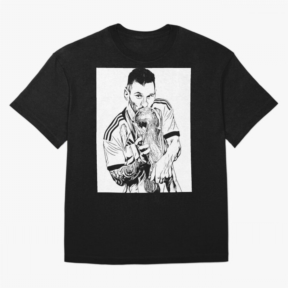 Lionel Messi white and black art Oversized T-Shirt Capture Stadium Memories from the FIFA World Cup 2026 Group Stage Journey through Cristiano Ronaldo Highlights, France and Portugal Pride, Soccer Culture, Superstar Moments, National Team Dreams