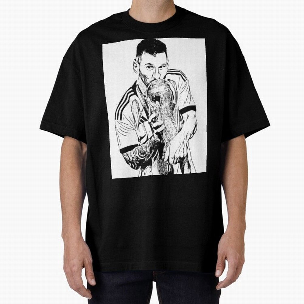 Lionel Messi white and black art Oversized T-Shirt Capture Stadium Memories from the FIFA World Cup 2026 Group Stage Journey through Cristiano Ronaldo Highlights, France and Portugal Pride, Soccer Culture, Superstar Moments, National Team Dreams