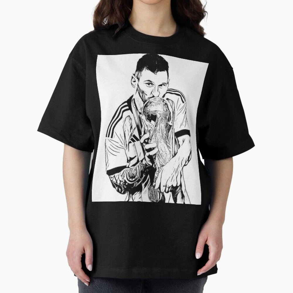 Lionel Messi white and black art Oversized T-Shirt Capture Stadium Memories from the FIFA World Cup 2026 Group Stage Journey through Cristiano Ronaldo Highlights, France and Portugal Pride, Soccer Culture, Superstar Moments, National Team Dreams