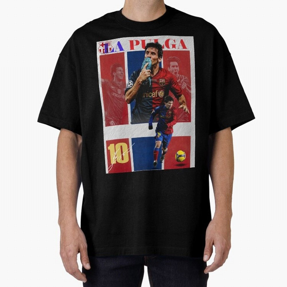 Lionel Messi 2009 UCL Barcelona Poster Oversized T-Shirt Show Love for Legendary Goals in FIFA World Cup 2026 Spirit, Filled with Germany, Neymar, Haaland and Cristiano Ronaldo, Goal Celebration Energy, Supporter Heritage, Football Icons and