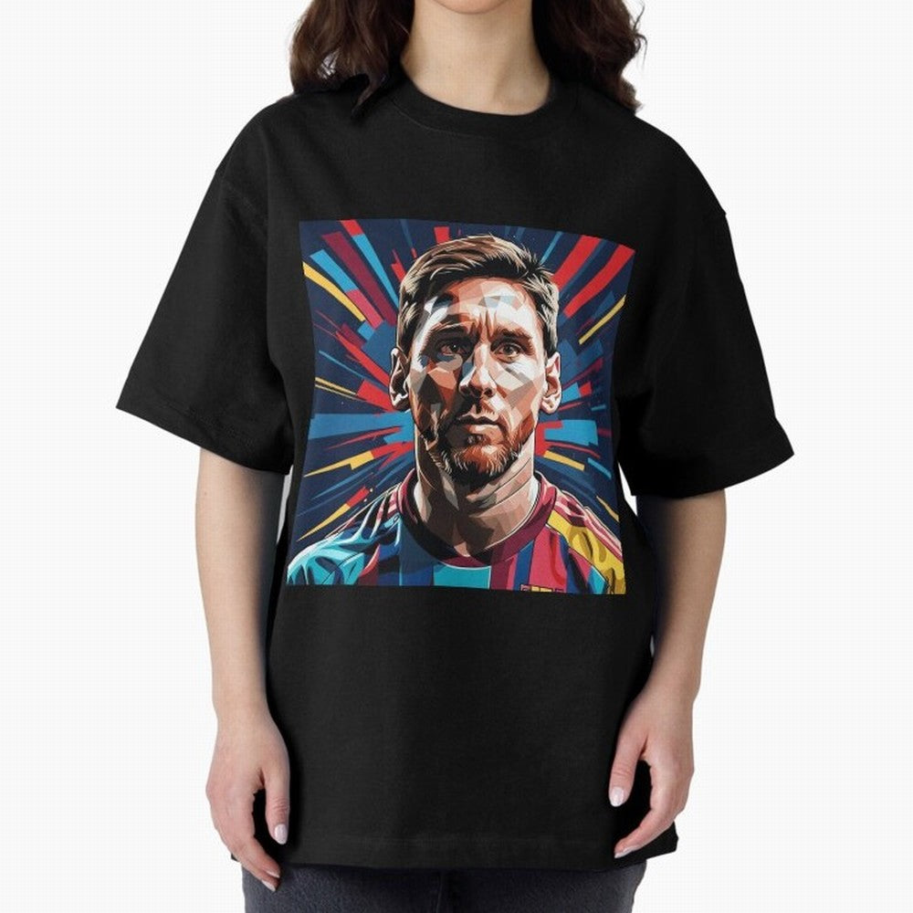 Lionel Messi Pop-Art Portrait Oversized T-Shirt Feel the Heartbeat of Global Football Passion for FIFA World Cup 2026 Group Stage, Centered on CR7 and Messi, England, Football Festival Excitement, Trophy Ambitions, Country Rivalries and Star Player