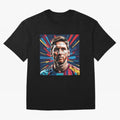 Lionel Messi Pop-Art Portrait Oversized T-Shirt Feel the Heartbeat of Global Football Passion for FIFA World Cup 2026 Group Stage, Centered on CR7 and Messi, England, Football Festival Excitement, Trophy Ambitions, Country Rivalries and Star Player