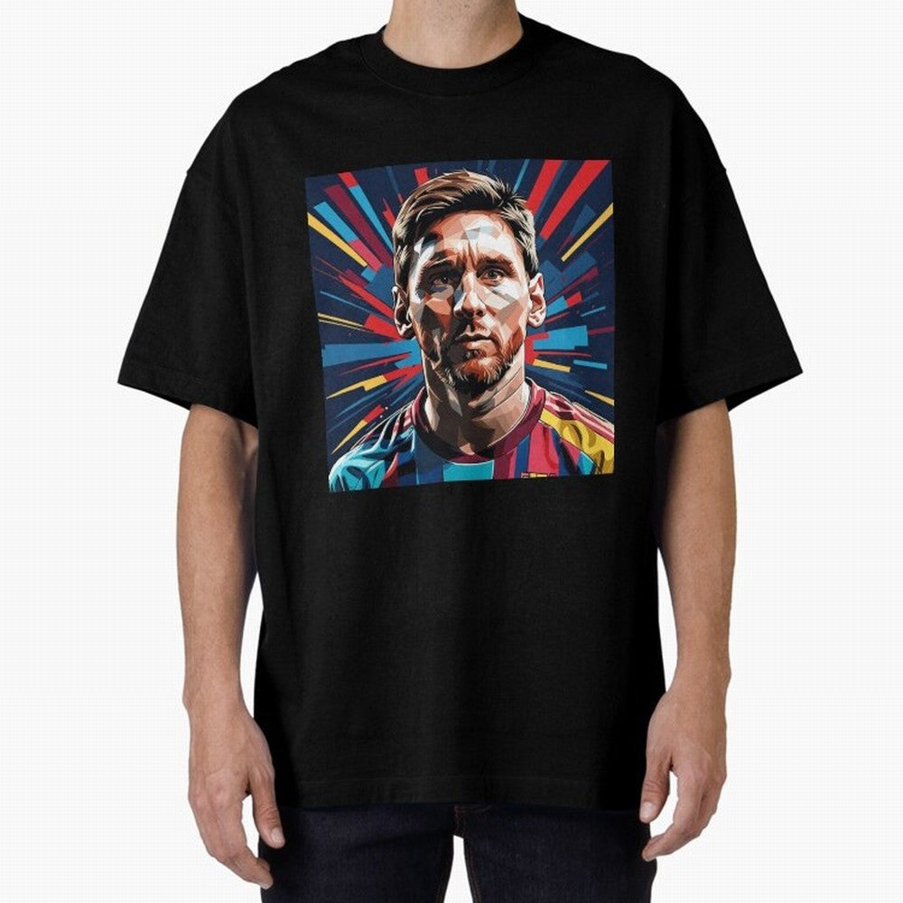 Lionel Messi Pop-Art Portrait Oversized T-Shirt Feel the Heartbeat of Global Football Passion for FIFA World Cup 2026 Group Stage, Centered on CR7 and Messi, England, Football Festival Excitement, Trophy Ambitions, Country Rivalries and Star Player