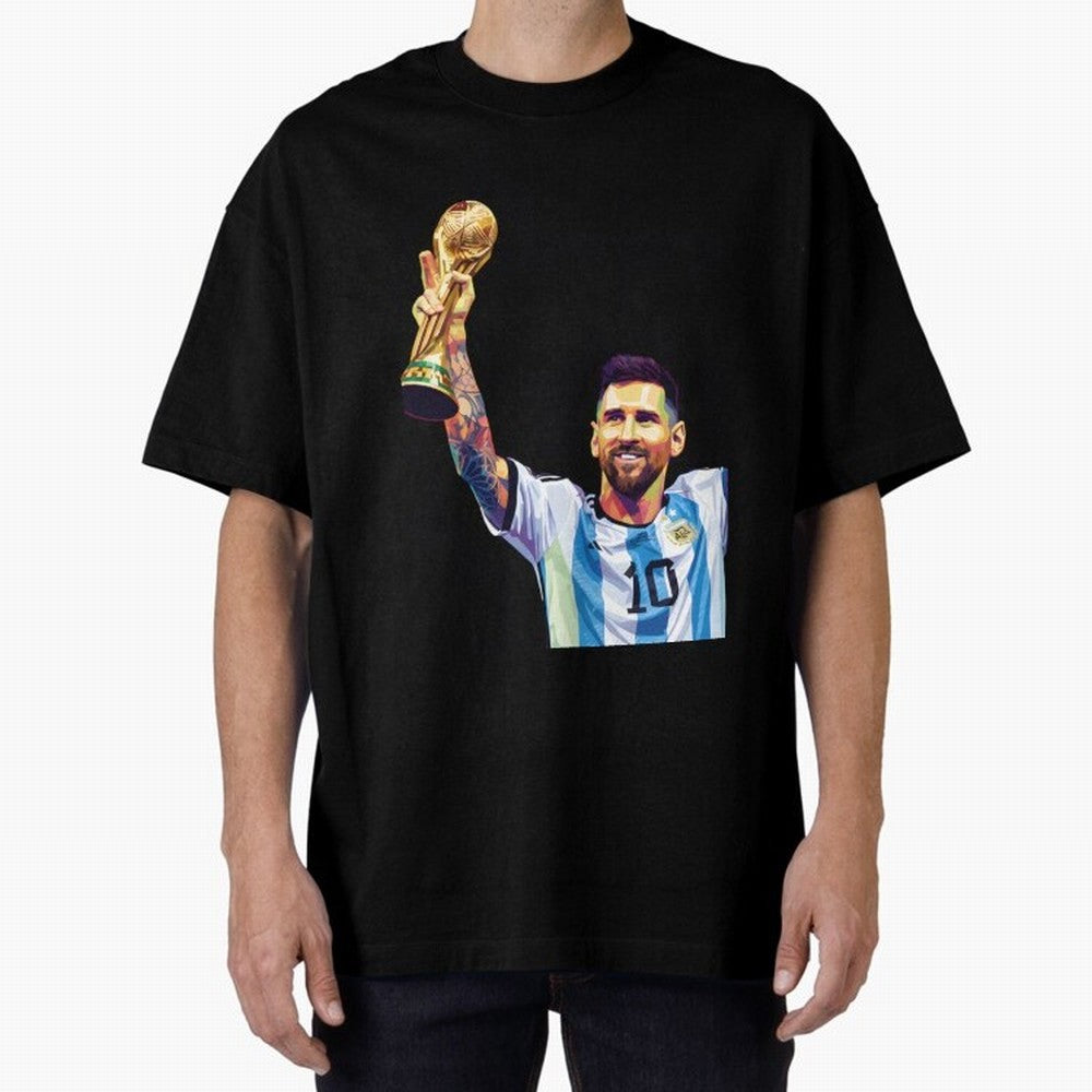 Messi wpap pop art Oversized T-Shirt Represent Football Lovers during Match Day Hype around FIFA World Cup 2026 Group Stage, Haaland, Brazil, Portugal and Argentina, Game Day Rituals, Football Legends, Country Pride and the Road to the Final; Great