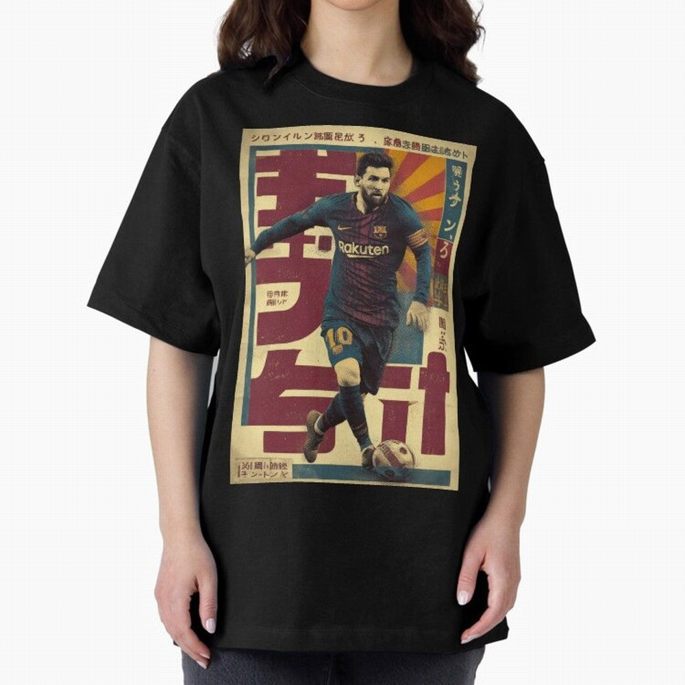 Retro 70's Japanese Messi Oversized T-Shirt Carry National Pride through Match Day Hype around FIFA World Cup 2026 Group Stage, Neymar, Haaland and Cristiano Ronaldo, Argentina and Brazil, Sports Nostalgia, International Competition, Famous Players