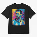Messi Pop Art Portrait Oversized T-Shirt Mark the FIFA World Cup 2026 Group Stage Journey through Cristiano Ronaldo, Haaland and CR7 Highlights, Brazil, Portugal and Argentina Pride, Vintage Soccer Flavor, Modern Football Stars, National Flags and