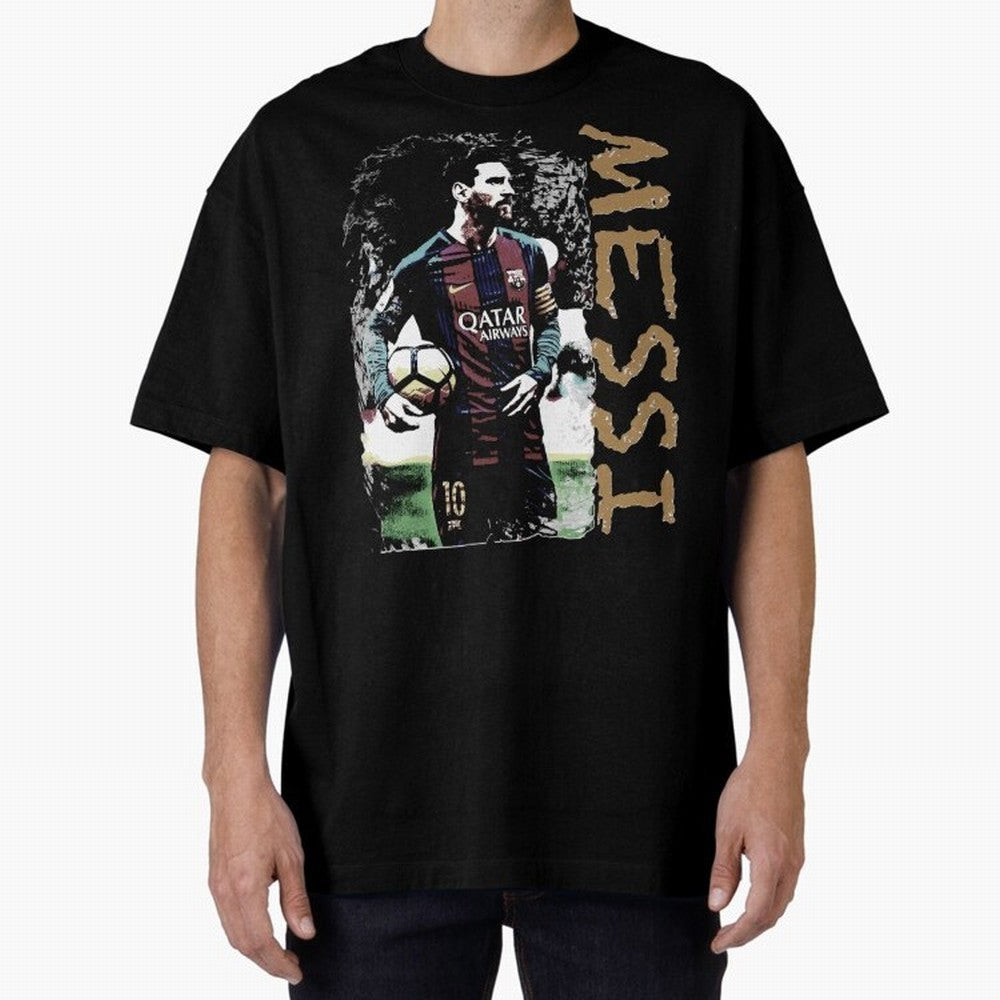 Messi Pop Art Portrait Oversized T-Shirt Show Love for Legendary Goals in FIFA World Cup 2026 USA Canada Mexico Filled with Haaland and Mbappe, Brazil Energy, Football Festival Excitement, Trophy Ambitions, Country Rivalries and Star Player Buzz;