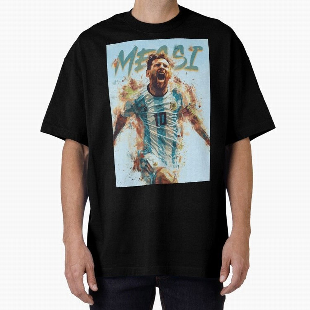 Messi The GOAT Oversized T-Shirt Show Championship Spirit for FIFA World Cup 2026 Capturing CR7, Brazil Energy, Championship Spirit, Famous Goals, Roaring Crowds and International Football Unity; Perfect for People Who Love Argentina, Brazil,