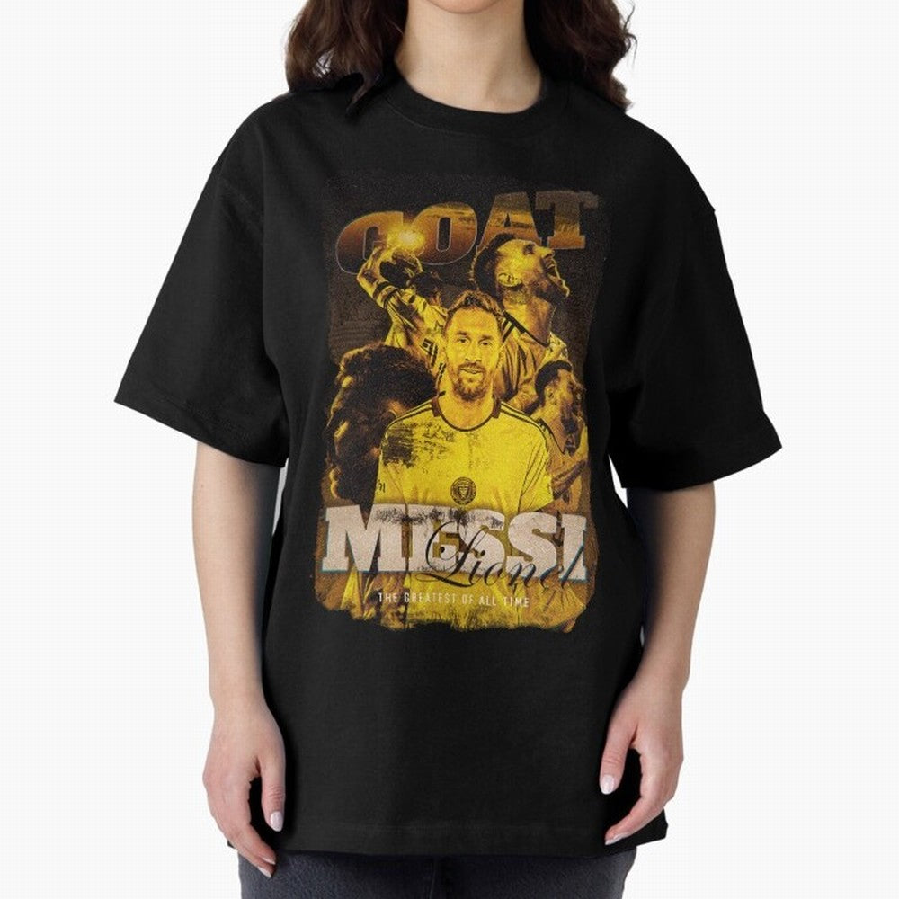 Messi The GOAT Oversized T-Shirt Live for the Drama of FIFA World Cup 2026 USA Canada Mexico for Fans of Cristiano Ronaldo and Argentina and Brazil, Bringing Football Festival Excitement, Trophy Ambitions, Country Rivalries and Star Player Buzz;