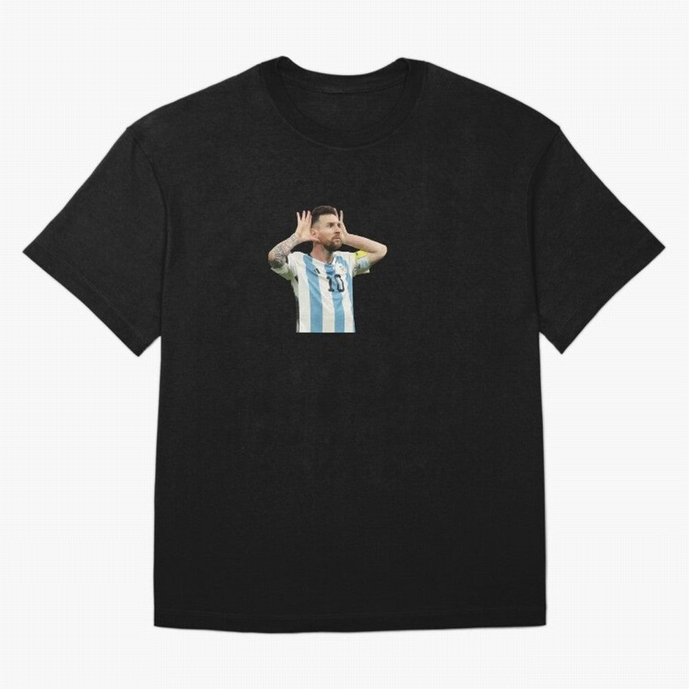 Lionel Messi Argentina Celebration Sticker Oversized T-Shirt Make the Season About Global Football Passion for FIFA World Cup 2026, Filled with Messi and Cristiano Ronaldo, Argentina, France and Brazil, Football Festival Excitement, Trophy