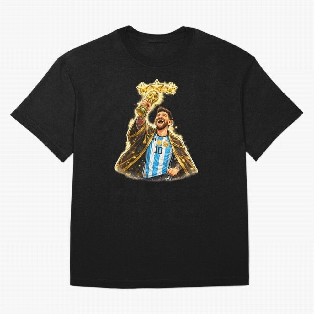 Messi King of Football World Champion ¨C Argentina 3 Stars Trophy Celebration Classic T-Shirt Celebrate the Magic of FIFA World Cup 2026 Spirit, Capturing Argentina, Messi and Cristiano Ronaldo, Retro Football Energy, Iconic Rivalries, Trophy Chase